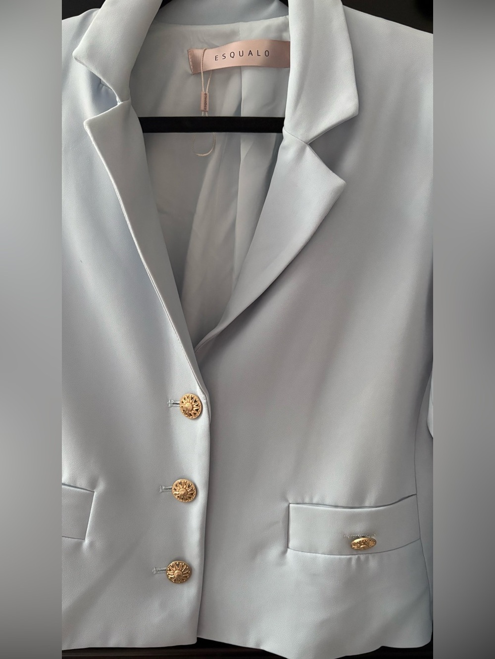 ESQUALO Pale Blue Cropped Blazer with Gold Buttons - Picture 11 of 13